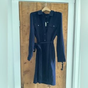 Talbots petites 16p navy new shirt dress roll up sleeves